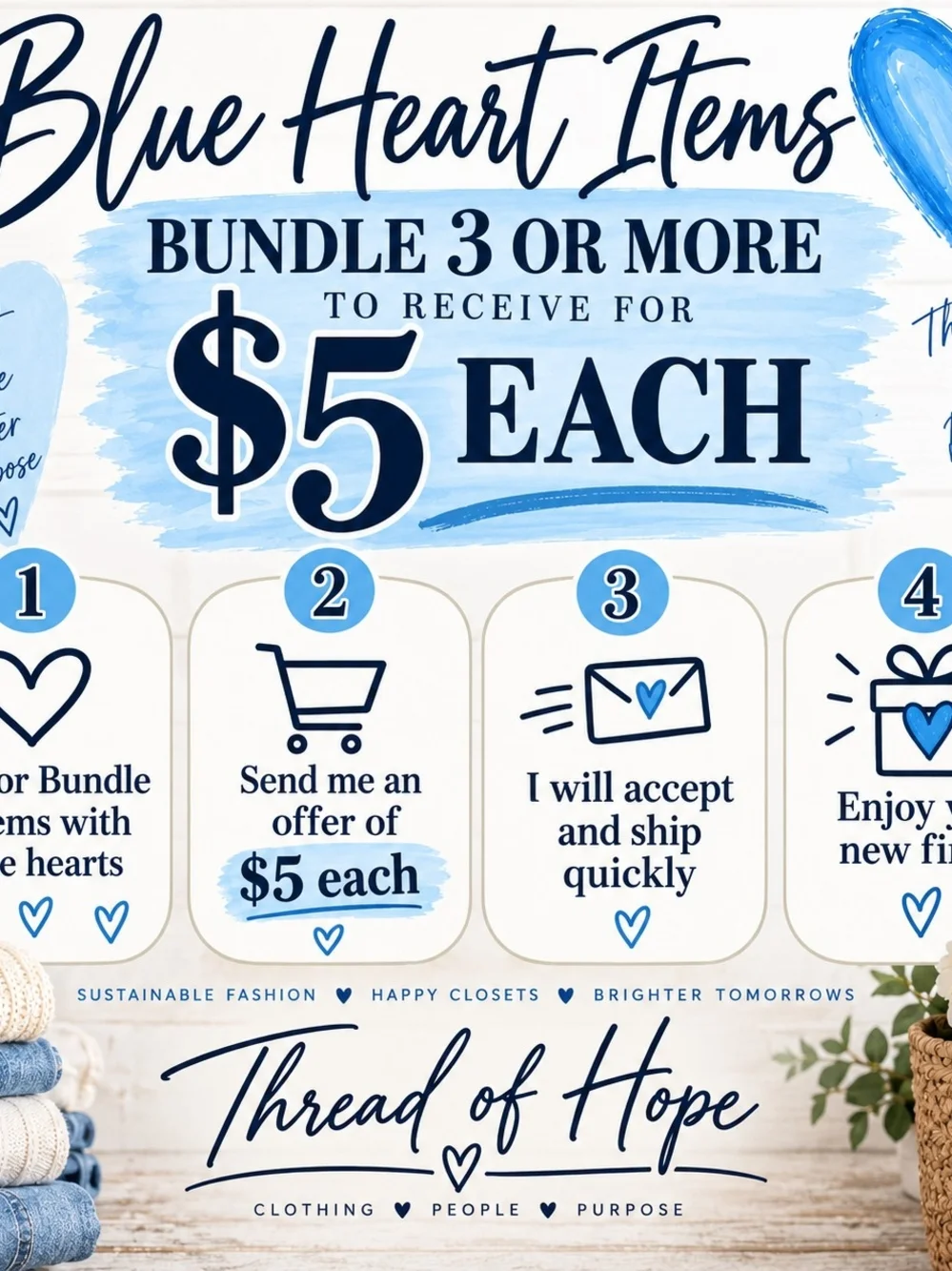 $5 Blue Heart Items - Bubdle 3 Or More For $5 Each!